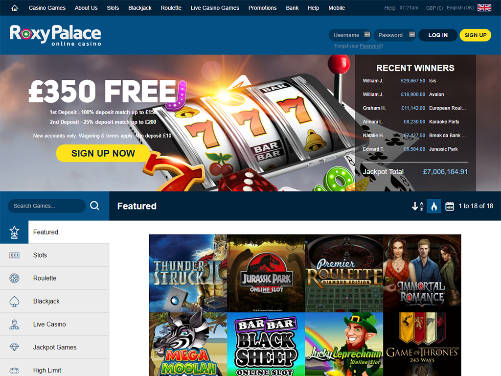 Roxy Palace Casino Screenshot